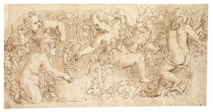 Putti szőlőszedés: frízhez való design alkotó: Giulio Romano