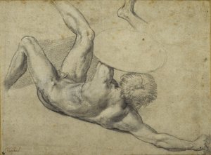 Tanulmány a „Konstantini csatában” elesett harcosokról, Sala di Costantino (kréta papíron) alkotó: Giulio Romano