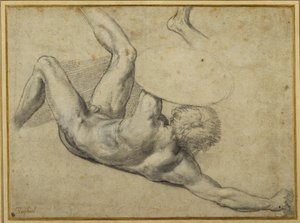 Tanulmány a „konstantini csatában” elesett harcosokról, Sala di Costantino (fekete kréta fehér papíron) alkotó: Giulio Romano
