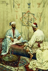 Backgammont játszó arabok egy belső térben,