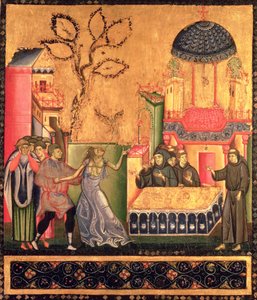 Szent Ferenc oltárképe, a megszállt nő csodáját ábrázoló részlet (tempera a táblán)
