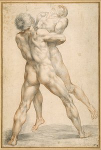Herkules birkózik Antaeusszal (fekete-piros kréta fehér papíron) alkotó: Giuseppe Cesari