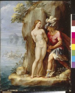 Persee megmenti Andromédát. (Perseus Rescuing Andromeda). Giuseppe Cesari (1568-1640) festménye, olaj, fa, 1590 körül. Olasz művészet (Róma)