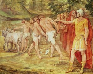 Romulus, amely Róma határait jelöli, a Sala dei Horatii és Curatii (freskó) felől alkotó: Giuseppe Cesari