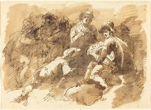Kellemes összejövetel egy Hurdy-Gurdy-t játszó férfival alkotó: Giuseppe Bernardino Bison