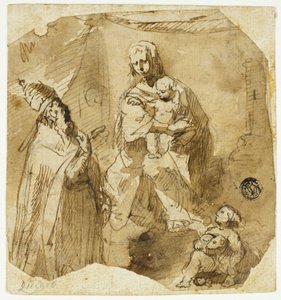 Madonna és gyermeke Keresztelő János csecsemővel és egyházi szenttel alkotó: Giuseppe Bernardino Bison