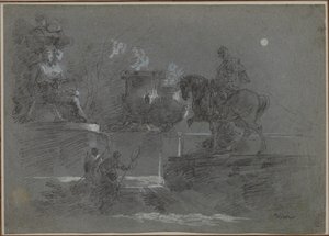 Monumentális szobor egy holdfényes parkban, c. 1842. alkotó: Giuseppe Bernardino Bison