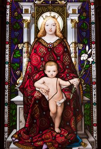 Madonna trónolt (ólomüveg)