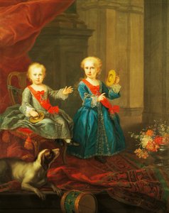 III. Bourbon Károly, Nápoly és Két Szicília királyának lányai és Maria Amelia Szászországból, Két Szicília királynője festménye, Giuseppe Bonito (1701-1789), Olaszország