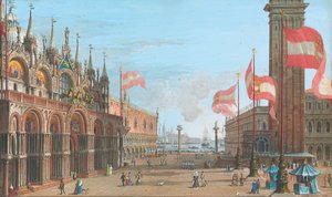 Kilátás a velencei Szent Márk térre, a Palazzo Ducale és Campanile épületével, 1828