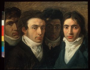 Önarckép Felice Bellottival, Gaetano Cattaneóval és Carlo Portával alkotó: Giuseppe Bossi