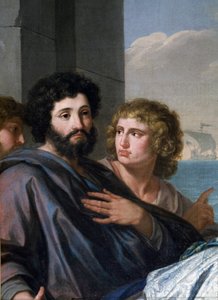 Szent Paula (Santa Paola Romana) a Szentföldre indul. 33 évesen megözvegyülve követte Szent Jeromost, és lányával, Szent Eusztochiával együtt 385-ben zarándoklatra indult vele a szent helyekre. Részlet egy szakállas férfiról (Szent Jeromos). Pa