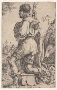 Szent Rókus kövön térdelve, oldalról nézve kutyájával a háta mögött..., 1620-30.