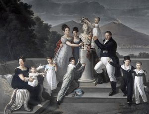 (I. Francesco két szicíliai király családja). Balról jobbról: Maria Isabella di Borbone-Spanyolország (I. Francesco második felesége), Maria Carolina Ferdinanda, Maria Antonietta di Toscana nagyhercegnő, Luisa Carlotta, Maria Cristina spanyol királynő, Fer