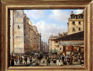 Les Halles és a rue de la Tonnellerie 1828-ban: Párizs kilátása a 19. században. Giuseppe Canella (1788-1847) festménye