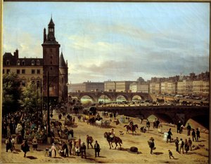 Kilátás a virágsétára, az óratoronyra, a Pont au Change-re és a Pont-Neuf-ra Párizsban Giuseppe Canella l
