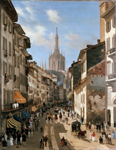 Kilátás a Corsia dei Servi utcára (festmény, 1839 körül) alkotó: Giuseppe Canella