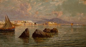 A Nápolyi-öböl (olaj, fa) alkotó: Giuseppe Carelli