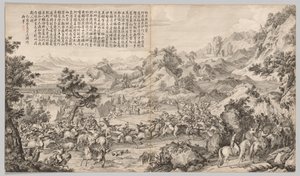 A Gatan Ola-i tábor megtámadása: A lázadások leverésének csatajeleneteiből..., c. 1765-1774. alkotó: Giuseppe Castiglione