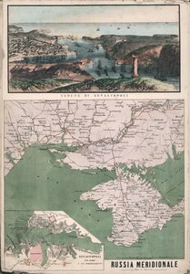 Dél-Oroszország térképe, kilátással a Szevasztopoli-öbölre és erődítményeire, 1853. alkotó: Giuseppe Civelli