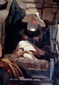 Olasz katonai tábor a magentai csata alatt A bíboriai csata 1859. június 4-én, az olasz hadjárat során, amely III. Napóleon által az osztrákok ellen aratott francia-szardíniai győzelemhez vezetett - A részlet egy segédápolót ábrázol, egy sebesülten kb.