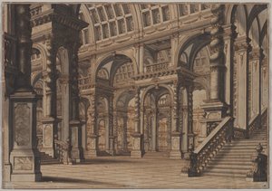 Monumentális boltíves terem lépcsővel alkotó: Giuseppe Galli Bibiena