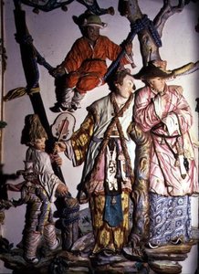 A Salon Chino (kínai szoba) egy kínai házaspár figuráit és játszó gyerekeket ábrázoló részlet, 1769 (porcelán) (lásd még: 93237, 93239) alkotó: Giuseppe Gricci