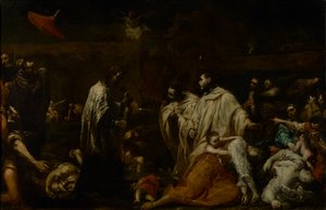 Boldog Bernard Tolomei közbenjár Sienában a pestisjárvány megállításáért, 1735 körül (olaj, réz) alkotó: Giuseppe Maria Crespi