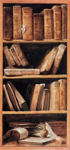 Csendélet könyvtár zenei könyvekkel. Giuseppe Maria Crespi dit lo Spagnolo (a spanyol) festménye (1665-1747) 1715 Bologna, Zenei Konzervatórium