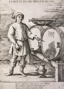 Hordó, amely bort tartalmaz, közmondás alkotó: Giuseppe Maria Mitelli