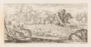 Polyphemus achtervolgt de vloot van Aeneas Itt Polyphemus van jelen, borzalmasan, a síkságon lépdelve (cím a tárgyon) Omzwervingen van Aeneas (sorozat címe) L