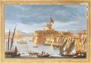 Kilátás Livorno kikötőjére, Giuseppe Maria Terreni, illusztráció
