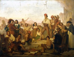 Tommaso Aniello nápolyi halász, Masaniello (1622-1647) lázadása Nápolyban 1647-ben. Mazza festménye. Milánói Tudományos Múzeum