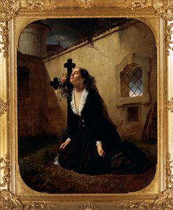 Giuseppe Molteni (1800-1867) Manara ezredes szeretteinek vagy feleségének siralmas elvesztése férje sírjánál, olaj, vászon