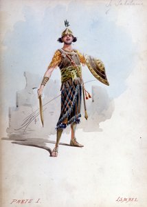 Iszmael, a jeruzsálemi király unokaöccse jelmeze Giuseppe Palanti (1881-1946) Giuseppe Verdi (1813-1901) operájában, a Nabucco először Nabucodonosor néven. Musée de la Scala