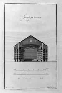 A La Scala Színház építészeti kupája, Giuseppe Piermarini (1734-1808) 1776-1778 körül Milánó, Olaszország (A Theatre alla Scala építészeti rajza, Piermarini, Milánó, Olaszország) Metszet alkotó: Giuseppe Piermarini