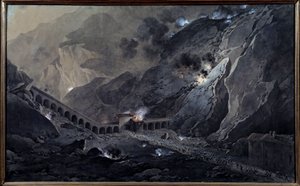 Első olasz hadjárat (1796-1797): „” Francia tüzérség átvonulása éjjel, Bard erődje alatt, amelyet az osztrákok 1800. május 21-én elfoglaltak” Giuseppe Pietro Bagetti (1764-1831) akvarell gouachee V. 1,04x0,74 m Versailles, Musee du Chateau - Fir