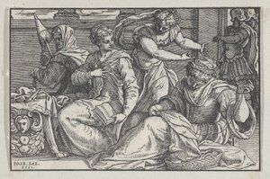 Lukrécia kézimunkára tanítja lányait, 1557. alkotó: Giuseppe Porta