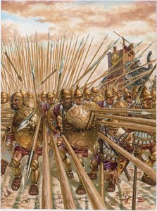 Ókori Görögország: I. Pürrhosz epirotikus falanxa (Kr. e. 378-272) - Ókori Görögország: Epiruszi Pürrhosz (Pürrhosz) falanxa - Illusztráció: Giuseppe Rava alkotó: Giuseppe Rava