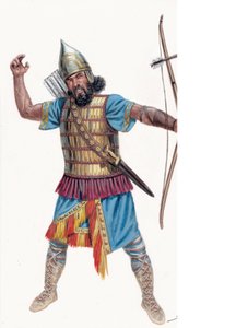 Antikvitás: Rava: Asszír nehéz íjász - Asszír nehéz íjász - Illusztráció: Giuseppe Rava alkotó: Giuseppe Rava