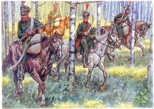 Első birodalom: I. Napóleon nagy hadseregének lovas vadászai Patrol - Illusztráció: Giuseppe Rava alkotó: Giuseppe Rava