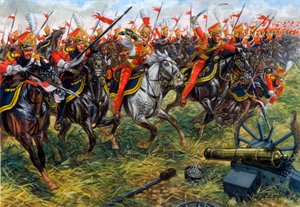 Első birodalom: I. Napóleon császári gárdájának 2. lovaslándzsás ezredének lándzsásai a waterlooi csatában 1815. június 18-án - Első birodalom: I. Napóleon császári gárdájának 2. könnyűlovas-lándzsás ezredének lándzsásai Waterloo-ban 1815. június 18-án - I alkotó: Giuseppe Rava