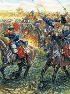 1870-es német-francia háború (francia-porosz háború): a francia csatahajók támadása a froeschwiller-woerthi csatában (Froeschwiller-Woerth) 1870. augusztus 6-án - Francia-porosz háború: Worth-i csata (Reichshoffen vagy Froschweiler) (1870): Francia lovassá alkotó: Giuseppe Rava