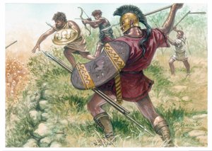 Macedón Királyság: a könnyű gyalogság katonái - Macedónia (ókori királyság): a könnyű gyalogság katonái - Illusztráció: Giuseppe Rava alkotó: Giuseppe Rava