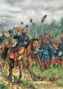 III. Napóleon (1808-1873) egy ló üdvözli seregét (rajz) alkotó: Giuseppe Rava