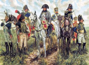 I. Napóleon (1769-1821) és botja portréja - I. Napóleon francia császár és botja portréja - Illusztráció: Giuseppe Rava alkotó: Giuseppe Rava
