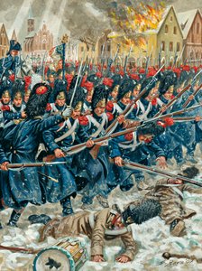 Poroszországi hadjárat: A császári gárda gránátosai az eylaui csatában 1807. február 8-án - Poroszországi hadjárat: "A fegyver a karban": Eylau-i csata (vagy Preussisch-Eylau-i csata) 1807. február 7-én és 8-án Napóleon Grande Armee-ja és egy orosz E alkotó: Giuseppe Rava