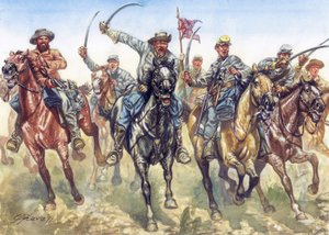 Szecessziós háború (1861-1865) - Amerikai polgárháború: a konföderációs lovasság támad - Giuseppe Rava illusztrációja alkotó: Giuseppe Rava