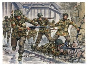 Második világháború: "Vörös Ördögök" becenevű angol ejtőernyősök a Market Garden hadművelet során Hollandiában 1944 szeptemberében - II. világháború: Market Garden hadművelet, a "vörös ördögök" néven ismert angol ejtőernyősök 1944 szeptemberében - Illusztr alkotó: Giuseppe Rava