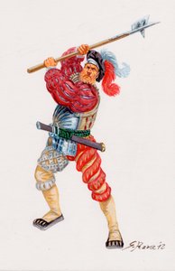 Un Lansquenet, német zsoldos pikemen- a Landsknecht német zsoldos pikemen - Illusztráció: Giuseppe Rava alkotó: Giuseppe Rava